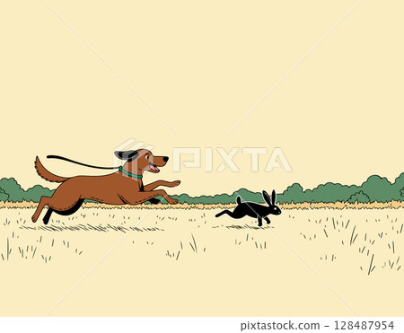 Dog chasing a rabbit 128487954