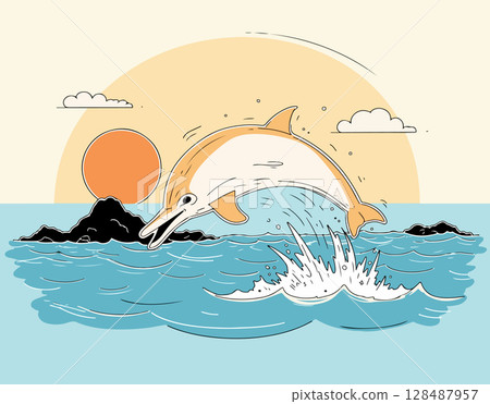 Dolphin Leaping from the Ocean at Sunset 128487957