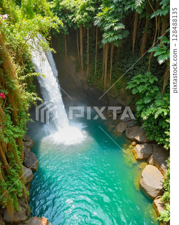 Scenery of a hidden waterfall basin - AI-generated image 128488135