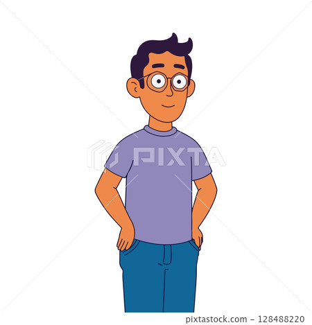 Cartoon Man with Glasses 128488220