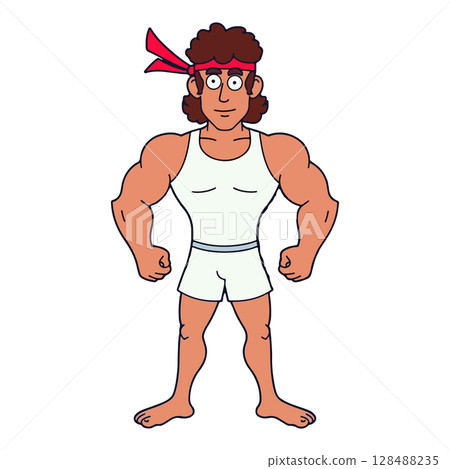 Cartoon Athlete with Red Headband Cartoon Athlete with Red Headband 128488235
