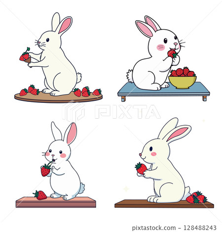 Cute Bunnies Eating Strawberries 128488243