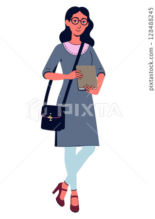 Stylish Woman with Book and Bag 128488245
