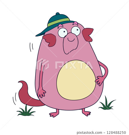 Cartoon Pink Monster with Hat Cartoon Pink Monster with Hat 128488250