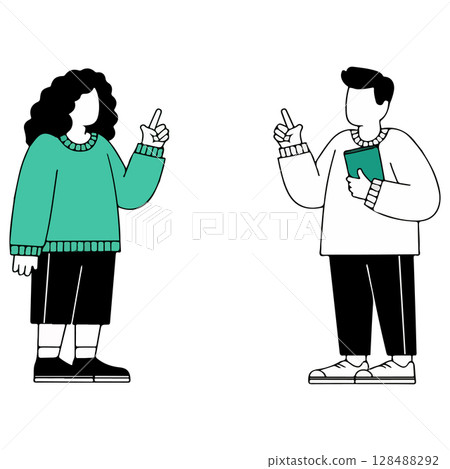 Two People Pointing Upward Two People Pointing Upward 128488292