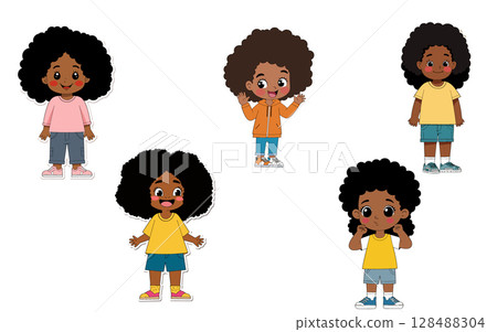 Cartoon Girls with Afro Hair 128488304