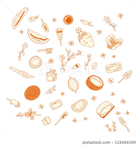 Orange Food and Drink Doodle Pattern 128488309