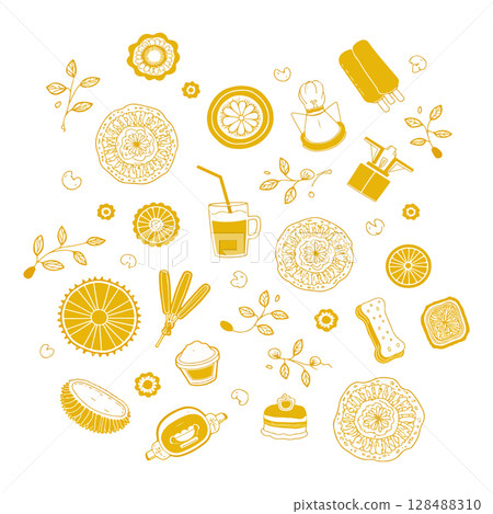 Orange Food and Drink Doodle Pattern 128488310