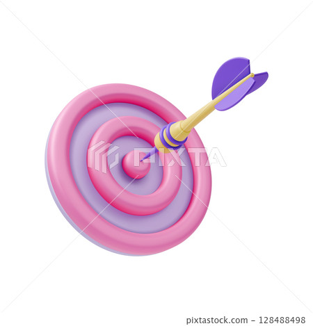 3d Dart Hit on Center of Target Goal Concept Cartoon Design Style Isolated on a White Background. Vector illustration 3d Dart Hit on Center of Target Goal Concept Cartoon Design Style Isolated on a White Background. Vector illustration 128488498
