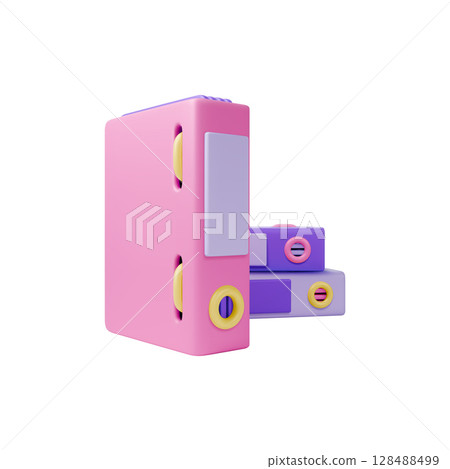 3d Ring Binder Folder with Documents Office Concept Cartoon Design Style Isolated on a White Background. Vector illustration of Large Document Pack 128488499
