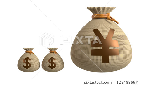 Two yen bags and a dollar bag 128488667