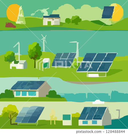 簡單可愛的太陽能板組的向量插圖 128488844