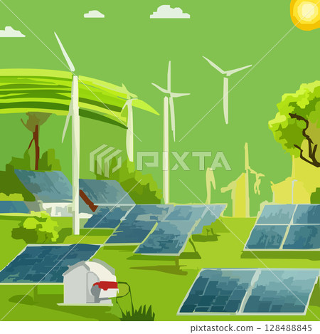 太陽能儲存的向量圖解 太陽能儲存的向量圖解 128488845