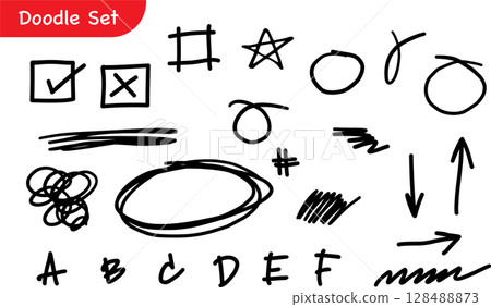 Hand-Drawn Doodle Elements Set, Sketch Style Collection Hand-Drawn Doodle Elements Set, Sketch Style Collection 128488873