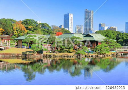 [東京]晴天時在中島濱離宮恩賜庭園的茶屋（濱離宮恩賜庭園） 128489013