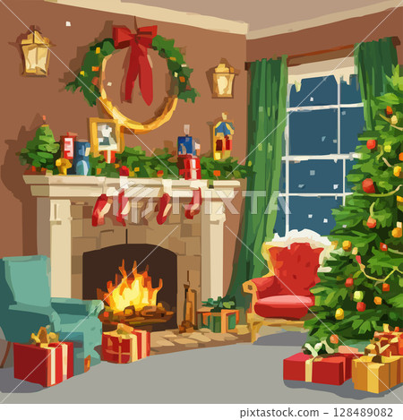 Christmas night and Christmas tree vector illustration Christmas night and Christmas tree vector illustration 128489082