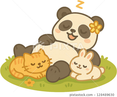 可愛又豐滿的熊貓寶寶人物插畫 128489630