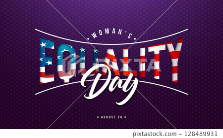 Women's Equality Day Banner Design with American Flag in Typography Lettering on Purple Background. August 26 National Feminine Holiday in United States. USA Celebration Template for Flyer, Greeting Women's Equality Day Banner Design with American Flag in Typography Lettering on Purple Background. August 26 National Feminine Holiday in United States. USA Celebration Template for Flyer, Greeting 128489931