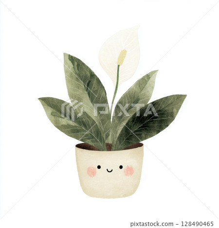 Adorable smiling flower pot with peace lily for nature and decor graphics 128490465