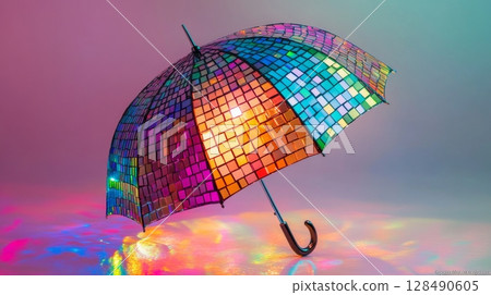 Colorful mosaic umbrella with light reflections 128490605