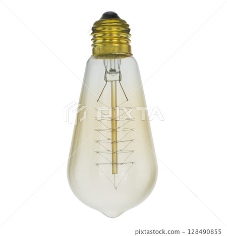 Retro Edison Teardrop Light Bulb Isolated 128490855