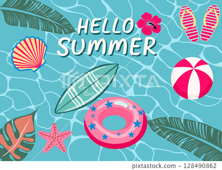 Hello summer poster design template Hello summer poster design template 128490862
