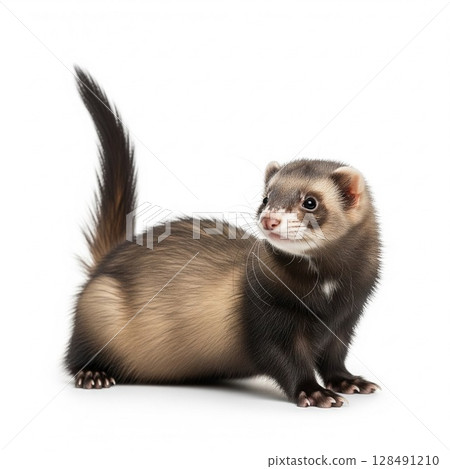 Portrait of a cute ferret looking at you on a white background 128491210