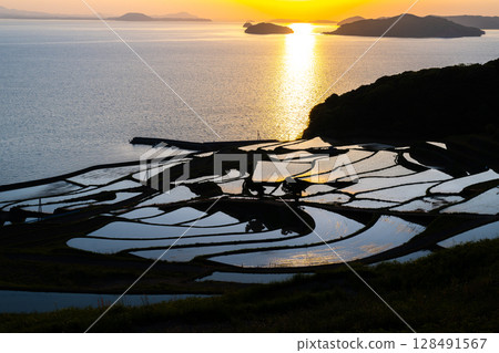 Spectacular view of the Genkai Sea: Tsuchiya Rice Terraces 128491567