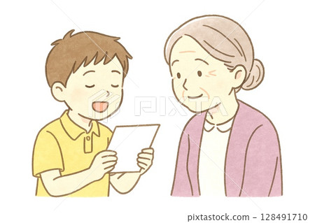 與祖父母互動的場景敬老日與感恩插畫 128491710