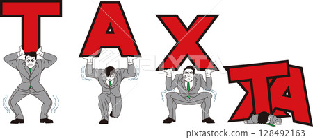 A young businessman enduring tax pressure and a man being crushed 128492163