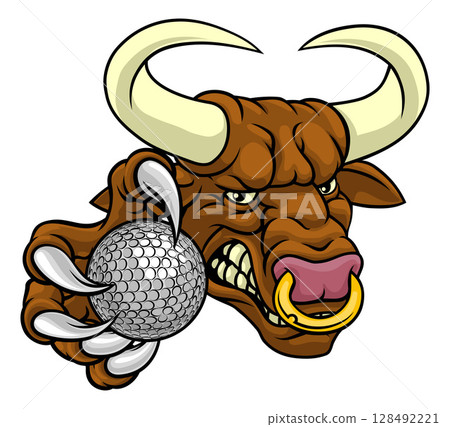 Bull Minotaur Longhorn Cow Golf Mascot Cartoon 128492221