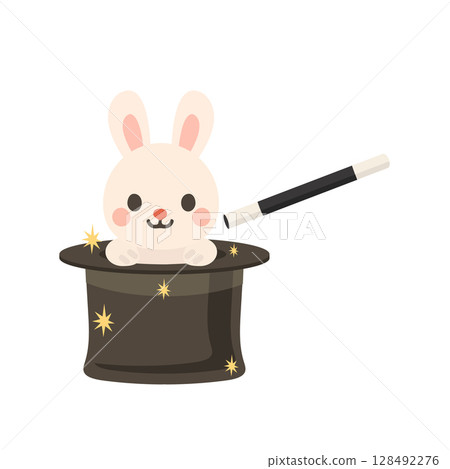 Cartoon Rabbit in Magic Hat Illustration Cartoon Rabbit in Magic Hat Illustration 128492276