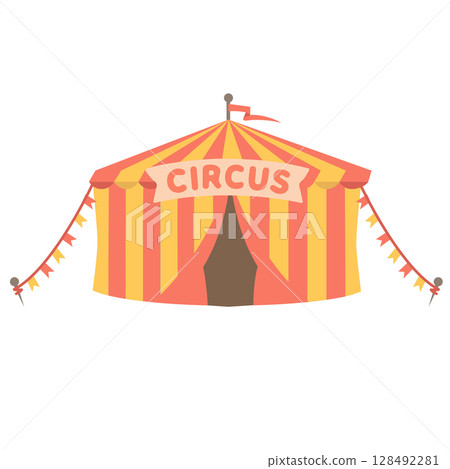 Illustration of Striped Circus Tent with Flags 128492281