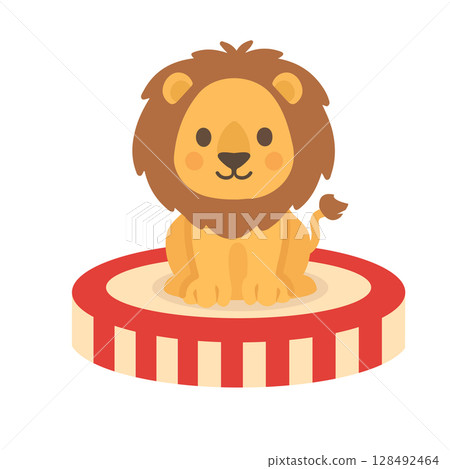 Cartoon Lion Sitting on Circus Stage 128492464