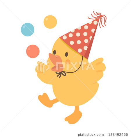 Illustration of a Baby Chick Juggling Balls Illustration of a Baby Chick Juggling Balls 128492466