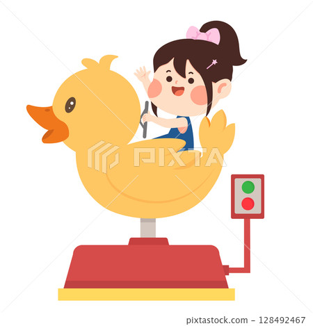 Illustration of Girl on Duck Kiddie Ride Illustration of Girl on Duck Kiddie Ride 128492467