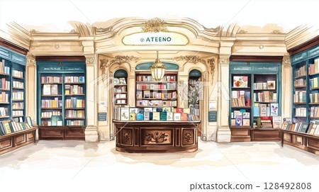 El Ateneo Grand Splendid. El Ateneo Grand Splendid hand drawn watercolor illustration El Ateneo Grand Splendid. El Ateneo Grand Splendid hand drawn watercolor illustration 128492808