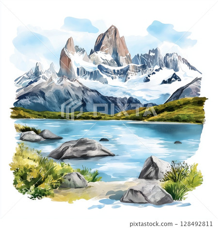 El Calafate. El Calafate hand drawn watercolor illustration El Calafate. El Calafate hand drawn watercolor illustration 128492811