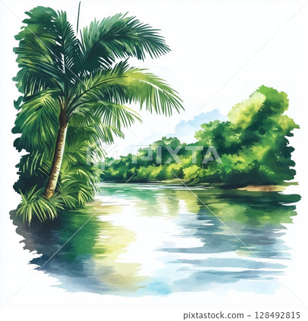 Essequibo River. Essequibo River hand drawn watercolor illustration 128492815