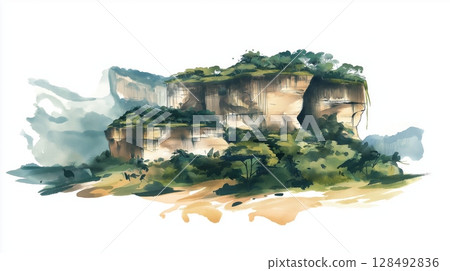 Chapada Diamantina National Park. Chapada Diamantina National Park hand drawn watercolor illustration Chapada Diamantina National Park. Chapada Diamantina National Park hand drawn watercolor illustration 128492836