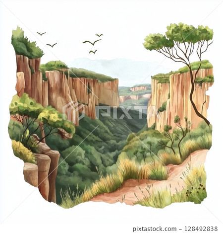 Chapada dos Veadeiros National Park. Chapada dos Veadeiros National Park hand drawn watercolor illustration Chapada dos Veadeiros National Park. Chapada dos Veadeiros National Park hand drawn watercolor illustration 128492838