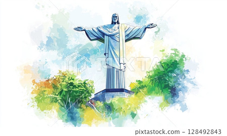 Christ the Redeemer. Christ the Redeemer hand drawn watercolor illustration Christ the Redeemer. Christ the Redeemer hand drawn watercolor illustration 128492843