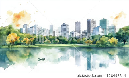 Ibirapuera Park. Ibirapuera Park hand drawn watercolor illustration Ibirapuera Park. Ibirapuera Park hand drawn watercolor illustration 128492844