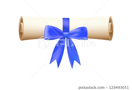 3d diploma scroll icon. Roll paper with red bow. 128493051