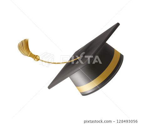 Graduates celebration. Flying 3D black graduate hat 128493056