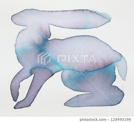 Watercolor rabbit illustration featuring soft pastel colors and fluid shapes Watercolor rabbit illustration featuring soft pastel colors and fluid shapes 128493199