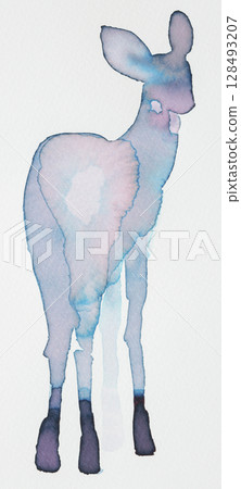 Elegant deer silhouette painted in soft hues of ink showcasing artistic style and creativity 128493207