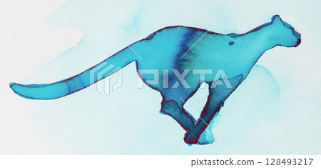 Vibrant ink illustration of a graceful cat in motion on a light background Vibrant ink illustration of a graceful cat in motion on a light background 128493217