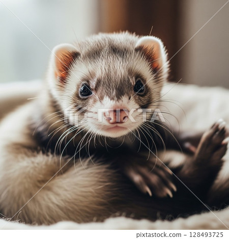 Portrait of an adorable ferret staring straight into the camera 128493725