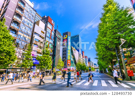 Tokyo cityscape, Japan, July 3rd. Inbound tourism continues... Akihabara bustling with foreign tourists 128493730